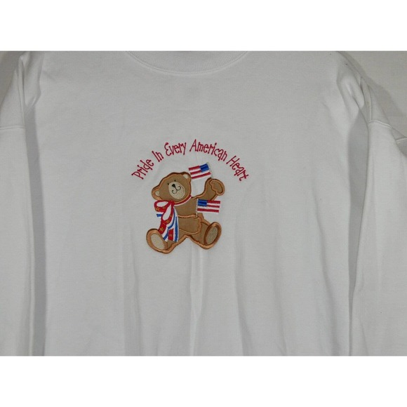 Vtg MC Energy Sportswear Sweatshirt Womens L White Embroidered USA Teddy Bear - Picture 2 of 11